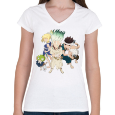 PRINTFASHION Dr. Stone team - Női V-nyakú póló - Fehér női póló