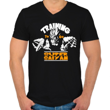 PRINTFASHION Dragon ball - Training to go Super Saiyan - Férfi V-nyakú póló - Fekete férfi póló
