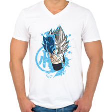 PRINTFASHION Dragonball - Goku blue - Férfi V-nyakú póló - Fehér férfi póló