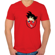 PRINTFASHION Dragonball Son Goku  - ZSEB - Férfi V-nyakú póló - Piros férfi póló
