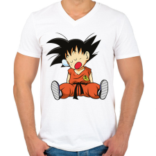 PRINTFASHION Dragonball - Songoku - Férfi V-nyakú póló - Fehér férfi póló