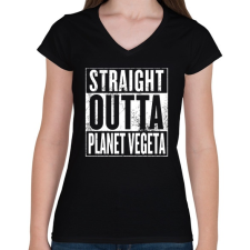 PRINTFASHION Dragonball straight outta Planet Vegeta - Női V-nyakú póló - Fekete női póló