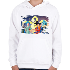 PRINTFASHION Dragonball x Fortnite - karakterek - Gyerek kapucnis pulóver - Fehér