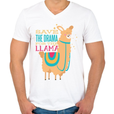 PRINTFASHION Dráma láma - Férfi V-nyakú póló - Fehér férfi póló