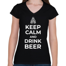 PRINTFASHION DRINK BEER - Női V-nyakú póló - Fekete női póló
