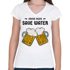 PRINTFASHION DRINKBEER - Női V-nyakú póló - Fehér női póló