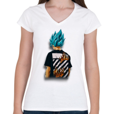 PRINTFASHION Drip Goku minta (Dragon Ball) - Női V-nyakú póló - Fehér női póló