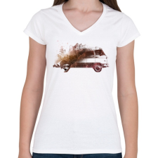 PRINTFASHION Drive me back home - Női V-nyakú póló - Fehér női póló