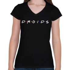 PRINTFASHION Droids - Női V-nyakú póló - Fekete