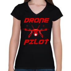 PRINTFASHION DRONE PILOT - Női V-nyakú póló - Fekete
