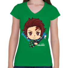 PRINTFASHION DS Tanjiro - Női V-nyakú póló - Zöld női póló