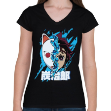 PRINTFASHION DT Inosuka mask - Női V-nyakú póló - Fekete női póló