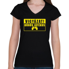 PRINTFASHION Dühös Játékos - Női V-nyakú póló - Fekete női póló