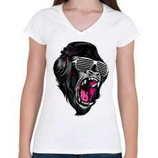 PRINTFASHION Dzsungel Party - Női V-nyakú póló - Fehér