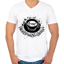 PRINTFASHION E=mc2, Energy=milkxcoffee2 - Férfi V-nyakú póló - Fehér férfi póló