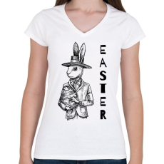 PRINTFASHION Easter - Elegáns nyúl - Női V-nyakú póló - Fehér