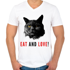 PRINTFASHION Eat and love - Férfi V-nyakú póló - Fehér férfi póló