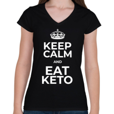PRINTFASHION EAT KETO - Női V-nyakú póló - Fekete