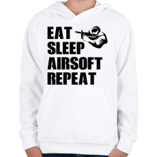 PRINTFASHION Eat, sleep, airsoft, repeat - Gyerek kapucnis pulóver - Fehér