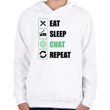 PRINTFASHION Eat, sleep, Chat, Repeat - Gyerek kapucnis pulóver - Fehér gyerek pulóver, kardigán