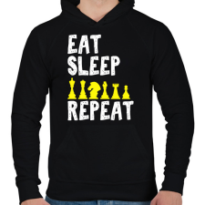 PRINTFASHION Eat, Sleep, Chess, Repeat - Férfi kapucnis pulóver - Fekete férfi pulóver, kardigán