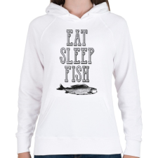 PRINTFASHION Eat, sleep, fish. - Női kapucnis pulóver - Fehér női pulóver, kardigán