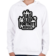 PRINTFASHION Eat Sleep Fortnite Repeat - Gyerek kapucnis pulóver - Fehér gyerek pulóver, kardigán