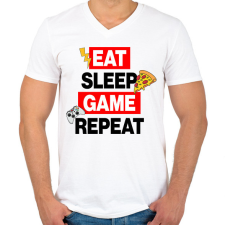 PRINTFASHION eat sleep game repeat - Férfi V-nyakú póló - Fehér férfi póló