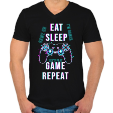 PRINTFASHION Eat sleep game repeat - Férfi V-nyakú póló - Fekete férfi póló