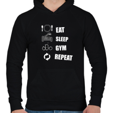 PRINTFASHION EAT SLEEP GYM REPEAT - Férfi kapucnis pulóver - Fekete férfi pulóver, kardigán