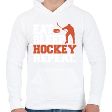 PRINTFASHION Eat Sleep Hockey Repeat - Férfi kapucnis pulóver - Fehér