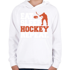 PRINTFASHION Eat Sleep Hockey Repeat - Gyerek kapucnis pulóver - Fehér gyerek pulóver, kardigán