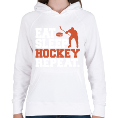 PRINTFASHION Eat Sleep Hockey Repeat - Női kapucnis pulóver - Fehér