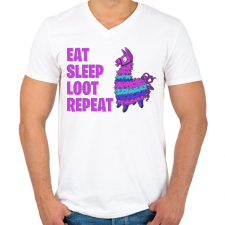 PRINTFASHION Eat Sleep Loot Repeat - Férfi V-nyakú póló - Fehér férfi póló
