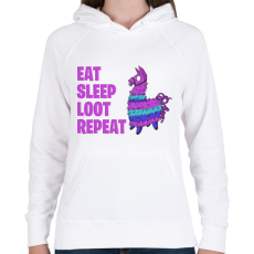 PRINTFASHION Eat Sleep Loot Repeat - Női kapucnis pulóver - Fehér