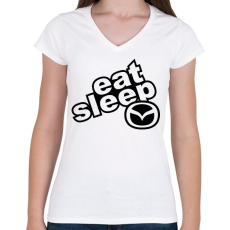 PRINTFASHION Eat Sleep Mazda - Női V-nyakú póló - Fehér
