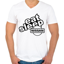 PRINTFASHION Eat Sleep Nissan - Férfi V-nyakú póló - Fehér férfi póló