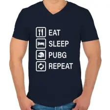PRINTFASHION Eat Sleep PUBG Repeat - Fehér - Férfi V-nyakú póló - Sötétkék férfi póló
