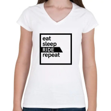 PRINTFASHION Eat sleep ride repeat  - Női V-nyakú póló - Fehér