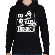 PRINTFASHION Eat, sleep, Rubik's cube - Női kapucnis pulóver - Fekete