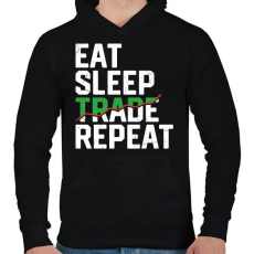 PRINTFASHION Eat Sleep Trade Repeat - Férfi kapucnis pulóver - Fekete