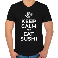 PRINTFASHION EAT SUSHI - Férfi V-nyakú póló - Fekete férfi póló