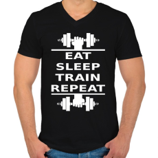 PRINTFASHION EATSLEEPTRAINREPEAT FEHÉR - Férfi V-nyakú póló - Fekete