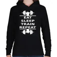 PRINTFASHION EATSLEEPTRAINREPEAT FEHÉR - Női kapucnis pulóver - Fekete női pulóver, kardigán