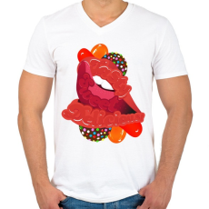 PRINTFASHION Édes ajkak - Férfi V-nyakú póló - Fehér