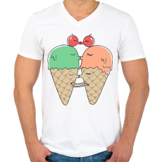 PRINTFASHION Édes csók - fagyi - Férfi V-nyakú póló - Fehér