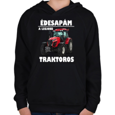 PRINTFASHION Édesapám a legjobb traktoros - Gyerek kapucnis pulóver - Fekete