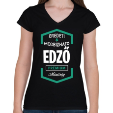 PRINTFASHION Edző prémium minőség - Női V-nyakú póló - Fekete