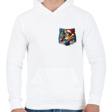 PRINTFASHION Egér zsebben - vicces karácsonyi kisegér mikulás sapkában - Férfi kapucnis pulóver - Fehér férfi pulóver, kardigán