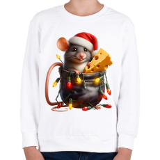 PRINTFASHION Egér zsebben - vicces karácsonyi kisegér mikulás sapkában - Gyerek pulóver - Fehér